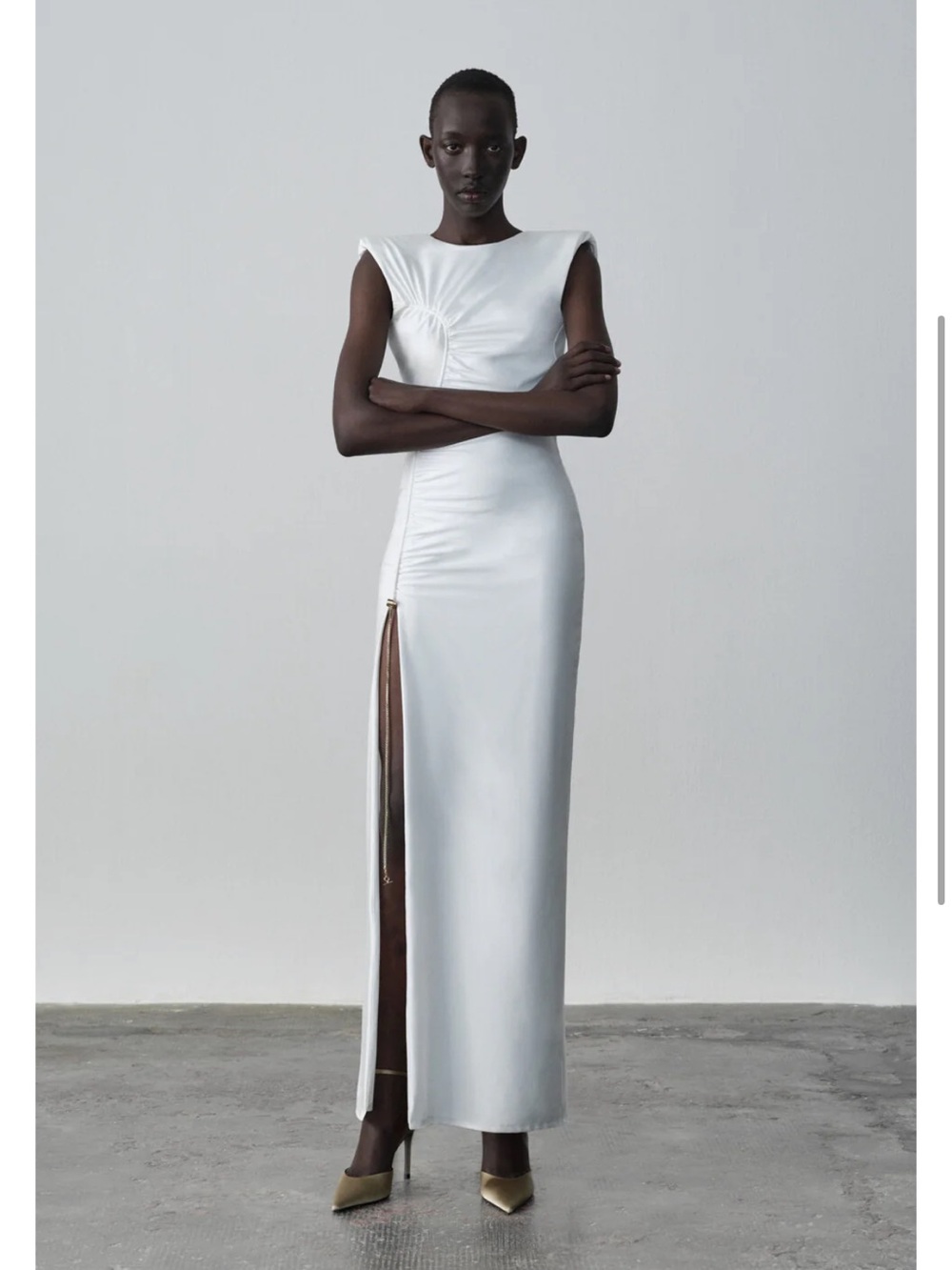 Elegant White Ruched Sleeveless Maxi Dress